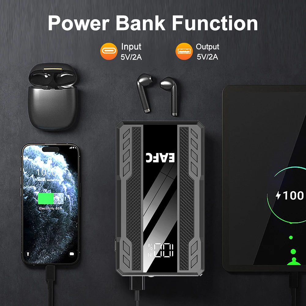 Arrancador de batería portátil EAFC 2000A para coche, 12 V, dispositivo de arranque auxiliar para diésel y gasolina.