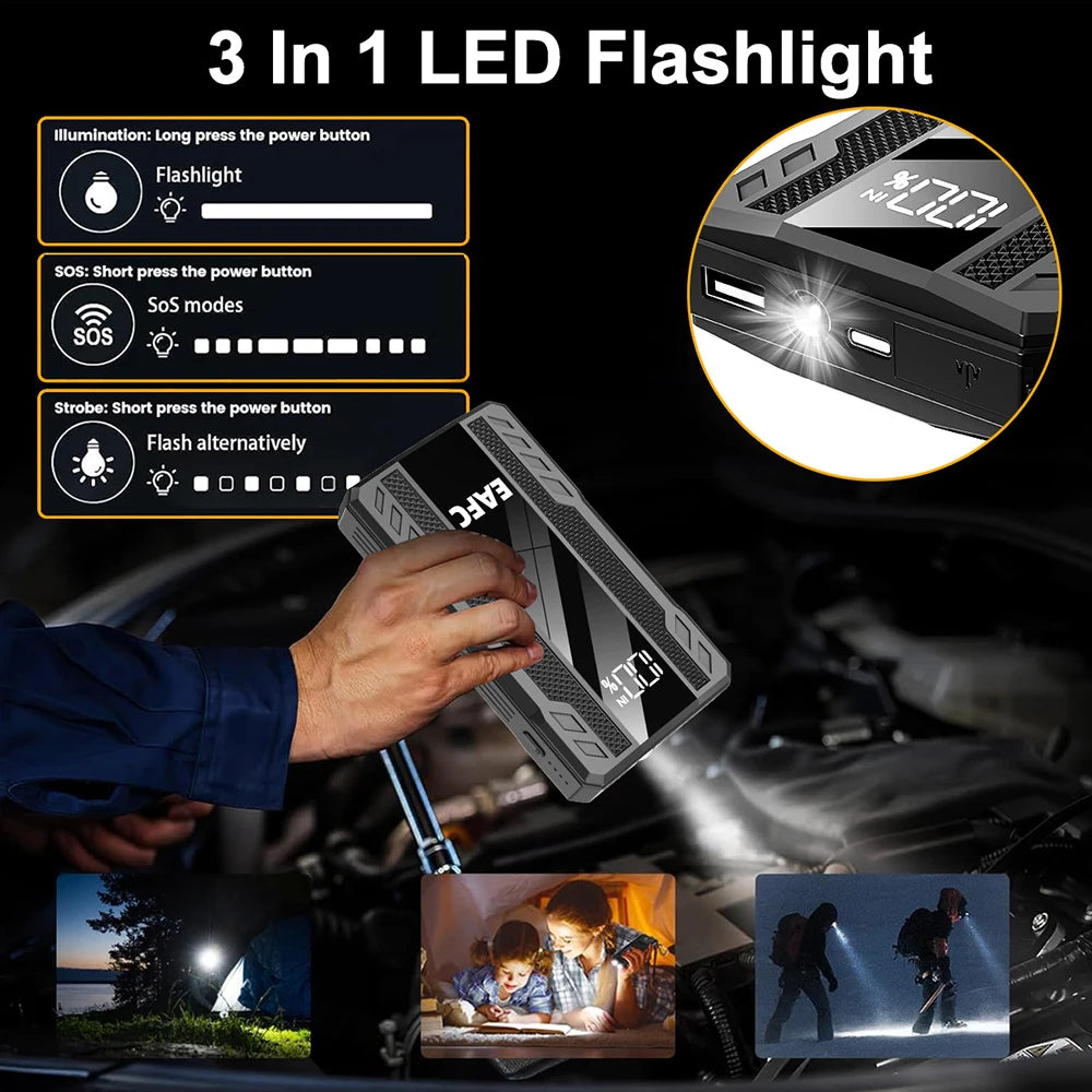 Arrancador de batería portátil EAFC 2000A para coche, 12 V, dispositivo de arranque auxiliar para diésel y gasolina.