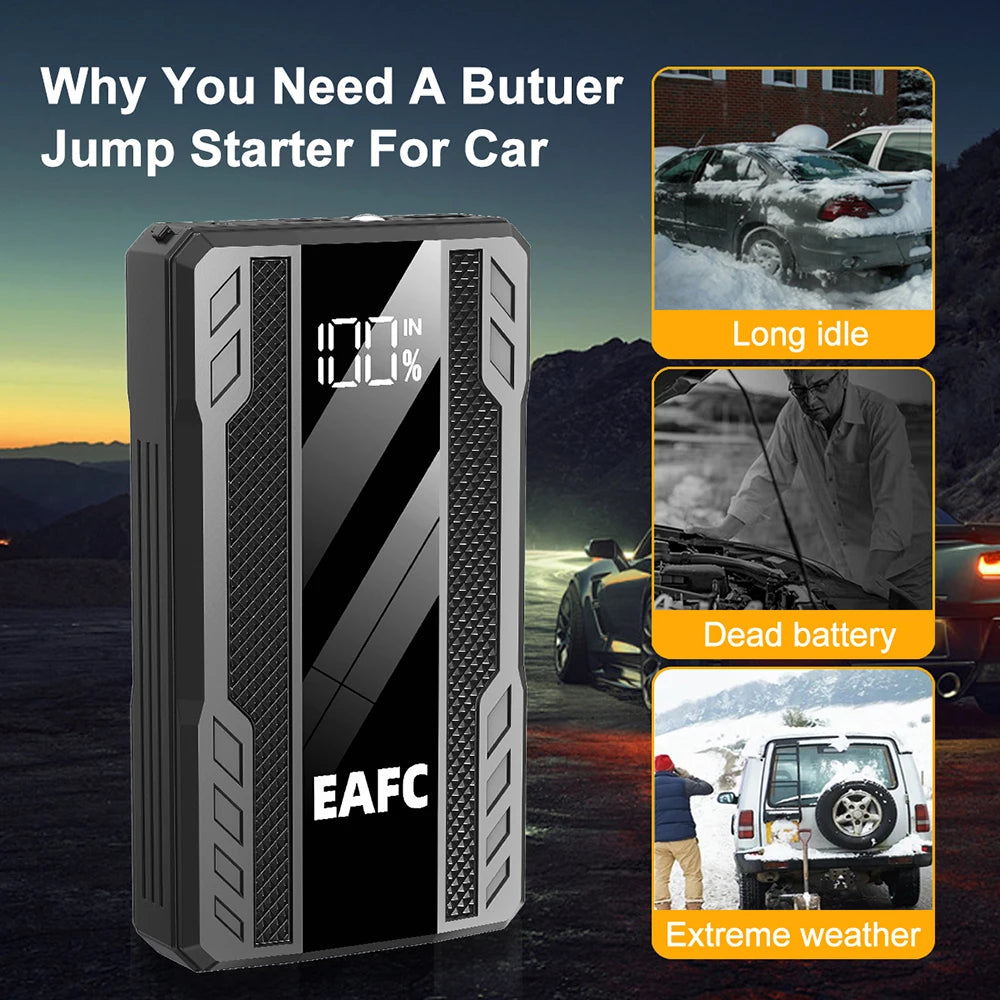 Arrancador de batería portátil EAFC 2000A para coche, 12 V, dispositivo de arranque auxiliar para diésel y gasolina.