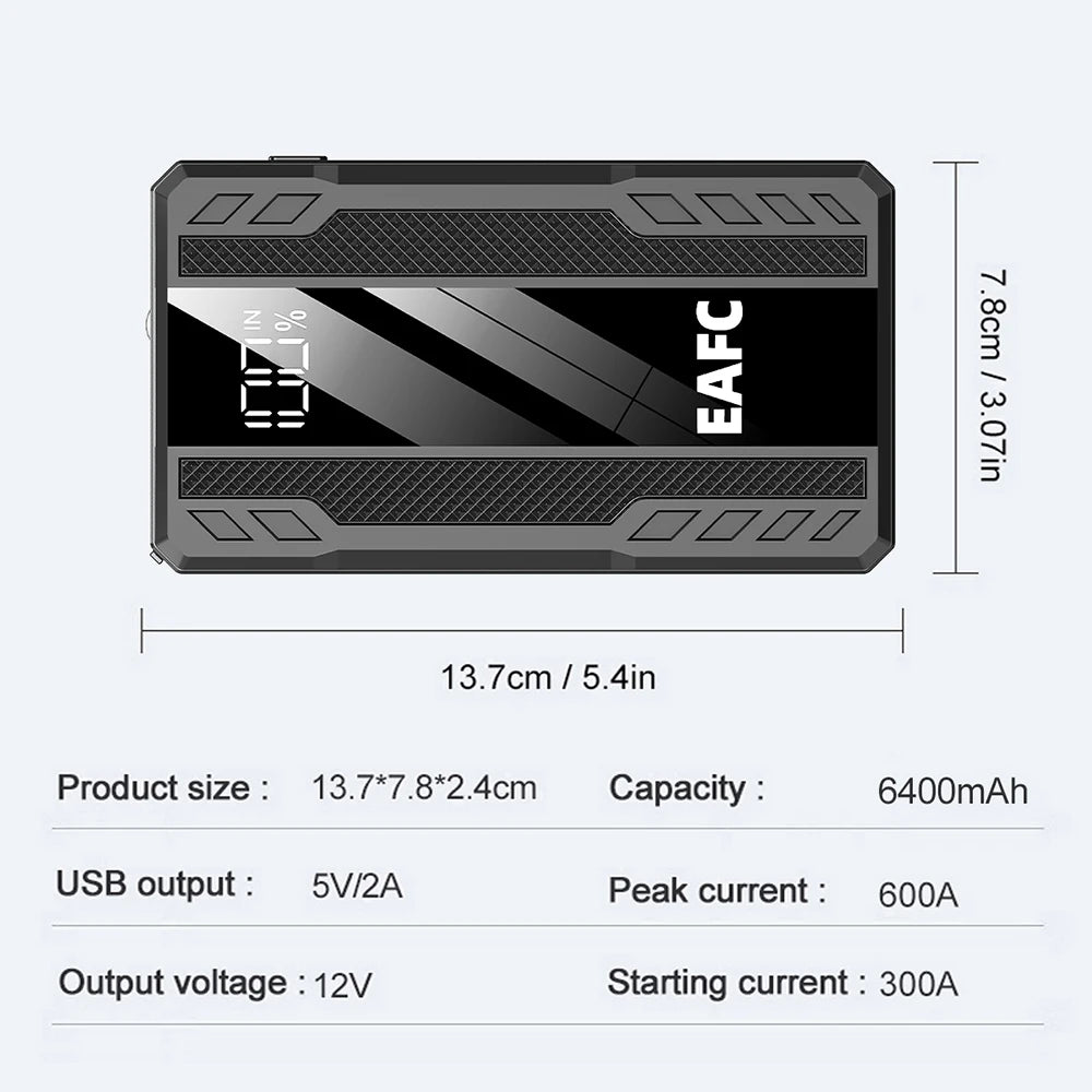 Arrancador de batería portátil EAFC 2000A para coche, 12 V, dispositivo de arranque auxiliar para diésel y gasolina.