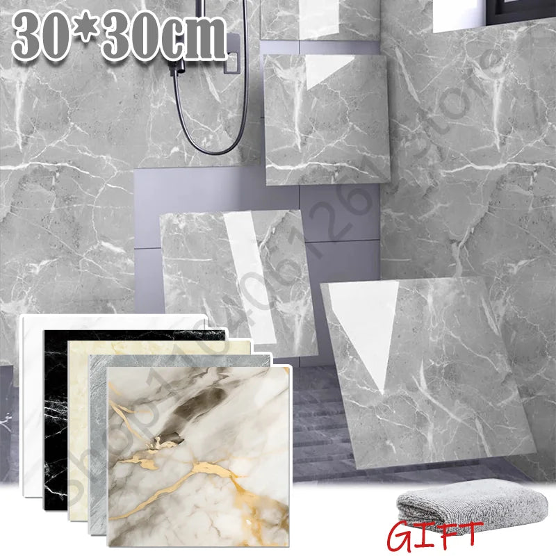 10-50 pegatinas de pared de PVC de mármol autoadhesivas para azulejos gruesos, pegatinas impermeables para suelo de baño, cocina, decoración del hogar