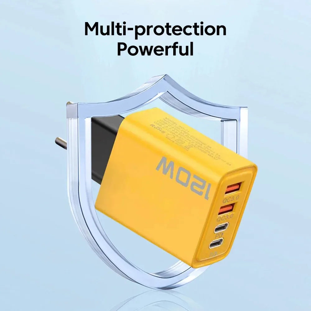 4 Ports USB C PD Charger Quick Charge 3.0 Type C USB Phone Chargers Fast Charging Adapter For iPhone 16 15 Samsung Xiaomi Huawei