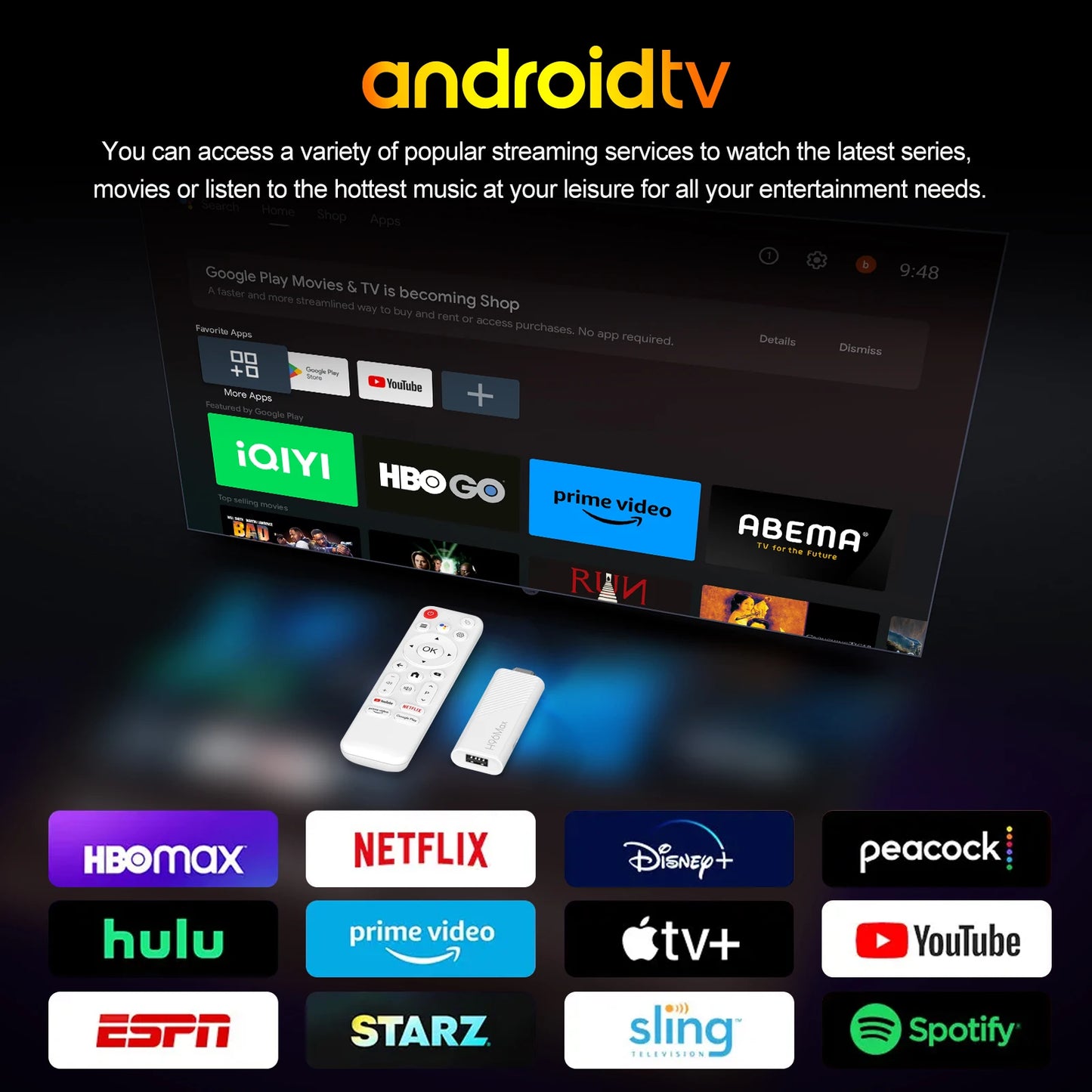 2025 H96Max H313 TV Stick 4K, Android TV 14, WiFi 6 Portable Streaming Media, Quad Core ARM Cortex A53, Netflix Smart TV Dongle