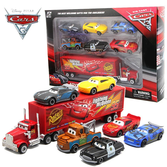6-7 piezas Disney Pixar Car 3 2 1 Rayo Mcqueen Camión Mack Jackson Storm Diecast Metal coche de carreras dinoco racer juguete Set niño regalo