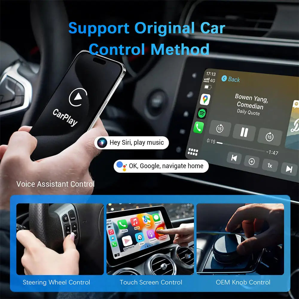 Adaptador CarPlay Android Auto 2 en 1 con cable a inalámbrico para estéreo de coche OEM con conexión USB Plug and Play