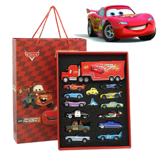 8/13/15 piezas Disney Pixar Cars caja de regalo de metal fundido a presión Rayo McQueen modelo de coche de juguete Jackson Uncle Truck niño cumpleaños juguetes